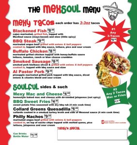 Blaxican Food Truck Menue