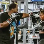 Woman practicing boxing exercise workout for jab technique