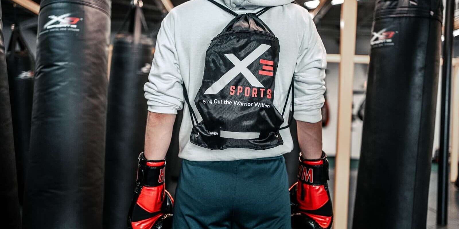 X3 Sports boxing and kickboxing workout kit with drawstring bag.