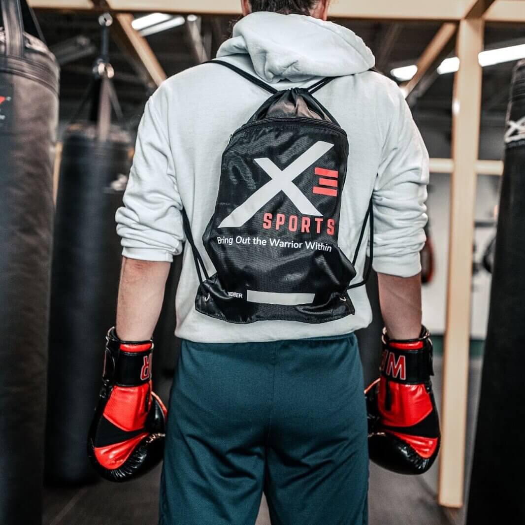 kickboxing workout kit X3 Sports boxing and kickboxing workout kit with drawstring bag.